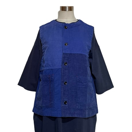 TigreBrocante"Re euro linen sheets mix open pocket vest"(群青)women's