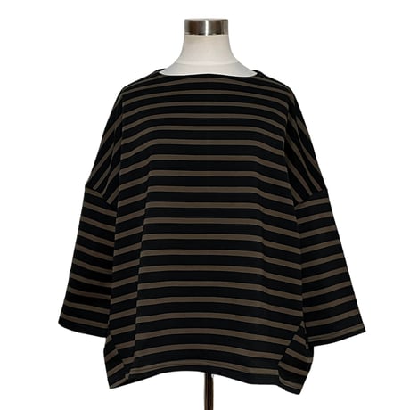 Linen ya"delave long sleeve border T-shirs"(black×brown)women's