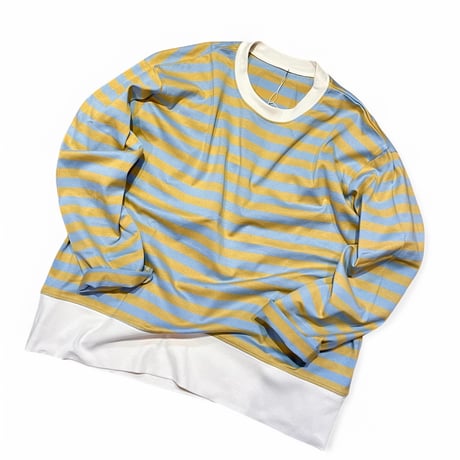 H.UNIT "border jersey stitch long sleevesT"(mustard×blue) unisex