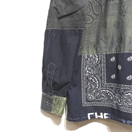 Slow Hands "bandana patch work stand collar shirts"(ice gray asst)unisex-(L)