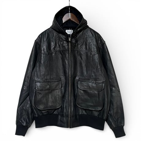 yoused"remake leather  thermal parka"(black)unisex