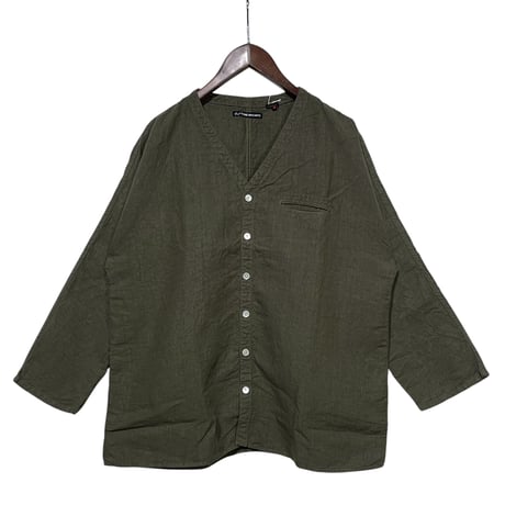 TigreBrocante"40/1 linen V-neck stallman shirts“(khaki)unisex