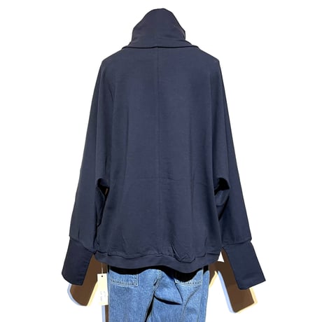 Linen ya"cotton dolman sleeve high neck"(navy)women's