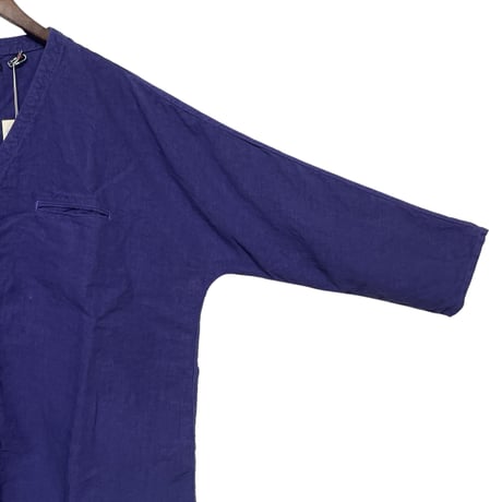 TigreBrocante"40/1 linen V-neck stallman shirts“(purple blue)unisex