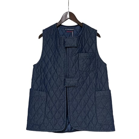 TigreBrocante"7oz denim quilting fastening tape vest“(indigo)women's
