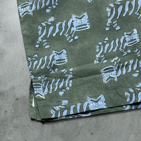 TigreBrocante”block print box shirts“(olive)unisex