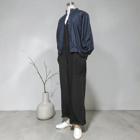 TigreBrocante"high density linen v-neck box salopette"(black)women's