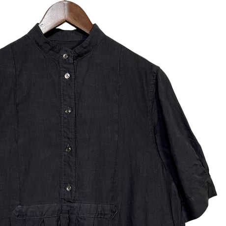TigreBrocante"80 high density linen pullover tuck one-piece"(sumikuro)women's