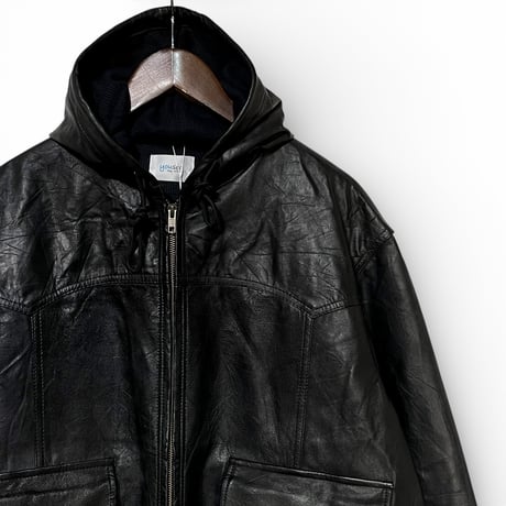 yoused"remake leather  thermal parka"(black)unisex
