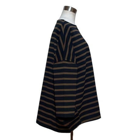 Linen ya"delave long sleeve border T-shirs"(black×brown)women's