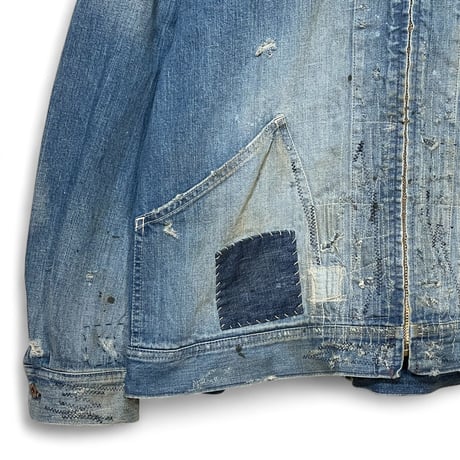 H.UNIT "denim zip work jacket customized" (indigo) unisex