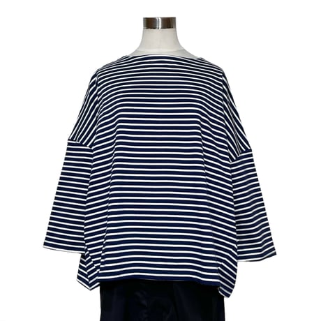 Linen ya"delave long sleeve border T-shirs narrow width"(navy×white)women's