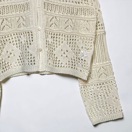 ASEEDONCLOUD"family tradition knit tops Filet lace Cardigan"(off white)women's