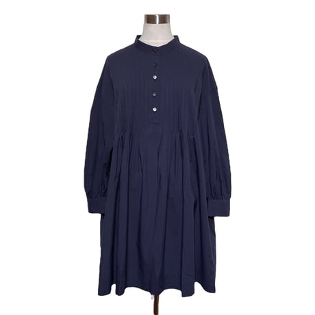 Linen ya"pin tuck blouse P/O"(navy)women's