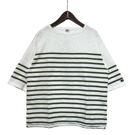 TieasyAuthentic Classic"big katanuki boatneck"(white×tea green)unisex