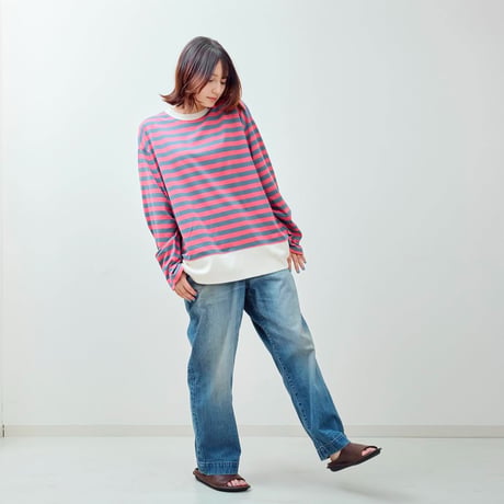 H.UNIT "border jersey stitch long sleevesT"(pink×purple) unisex
