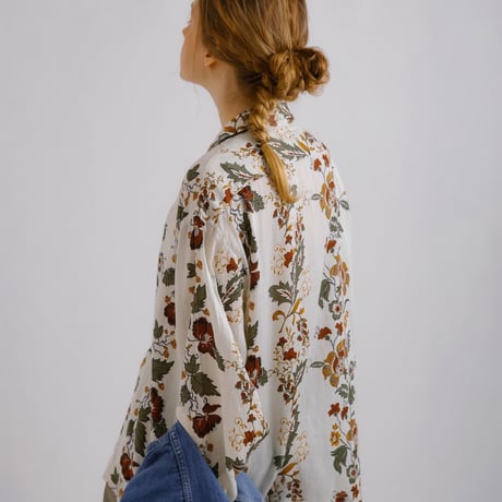H.UNIT "Flower print open collar long sleeves shirt" (white) unisex