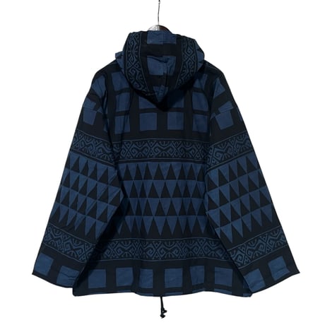 Jawndi "snap button hoodie" batik strip barong(nvy×blk)