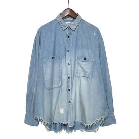 H.UNIT"5oz chambray big pocket work shirts used wash"(indigo) unisex