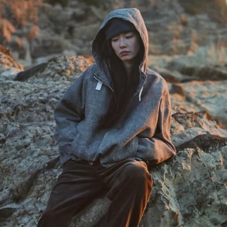 CAERULA PER LIGHTS"wool gingham anorak"(black)unisex