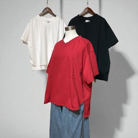 CAERULA PER LIGHTS"30/Jersey V neck wide T"(red)unisex