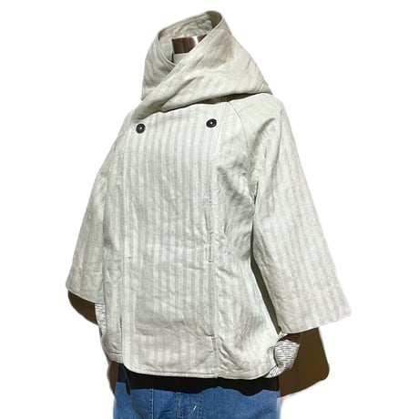 SlowHands”linen×cotton herringbone marine food jacket"(natural)women's