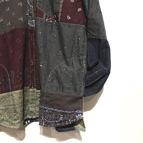 Slow Hands "bandana patch work stand collar shirts"(ice gray asst)unisex-(L)