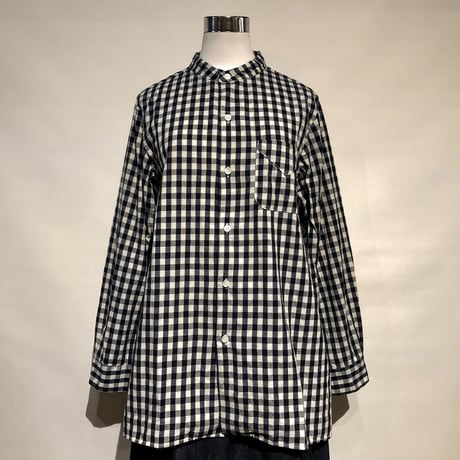 TigreBrocante "stand collar long shirts"(indigo check)women's