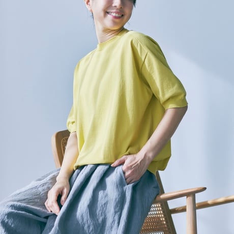 Linen ya(as it is)"crewneck short sleeve cotton knit"(yellow)women's