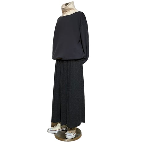 Linen ya"wool pleats skirt"(gray)women's