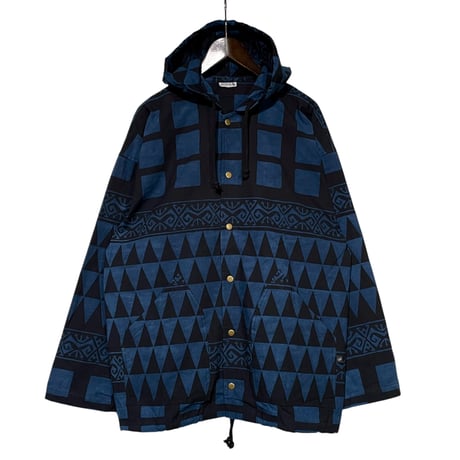 Jawndi "snap button hoodie" batik strip barong(nvy×blk)