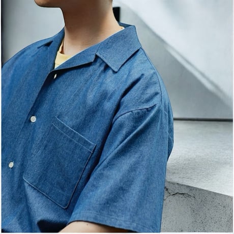 FLISTFIA"open collar short sleeve shirts"(indigo wash) unisex