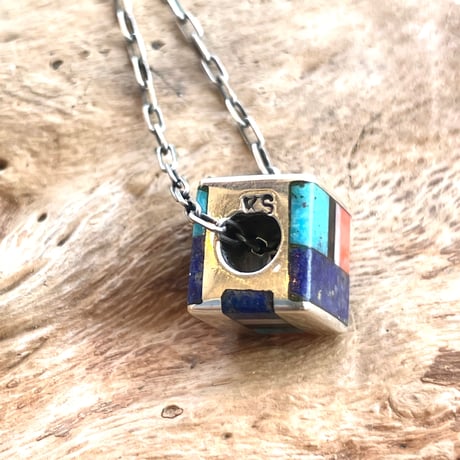 indian jewelry "Kris Sekaquaptewa(hopi)"Inlay Cube Pendant large