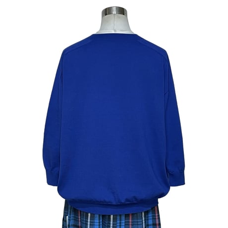 Linen ya"crewneck quater sleeve cotton knit"(blue)women's