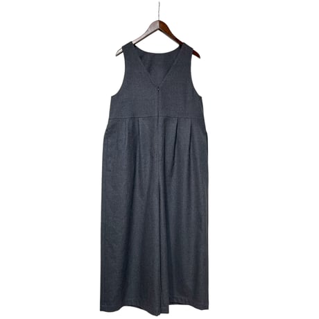 Linen ya"front zip salopette"(gray)women's