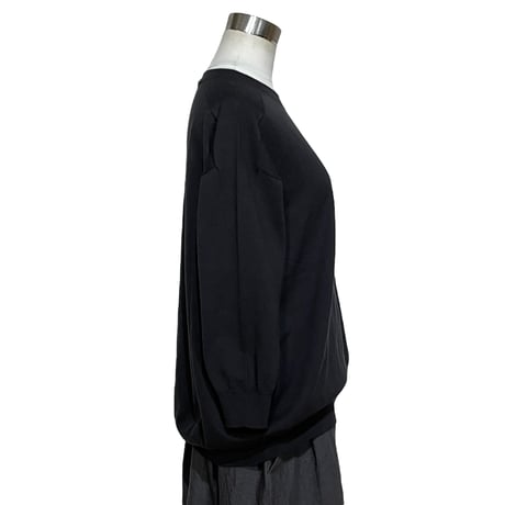 Linen ya"crewneck quater sleeve cotton knit"(black)women's