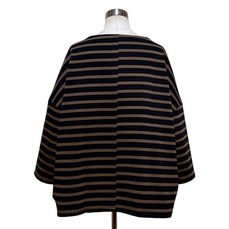 Linen ya"delave long sleeve border T-shirs"(black×brown)women's