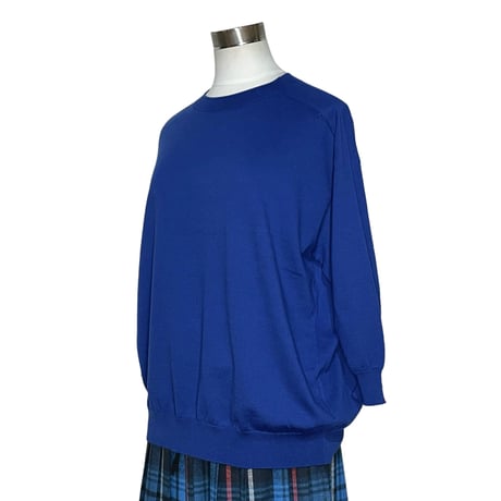 Linen ya"crewneck quater sleeve cotton knit"(blue)women's