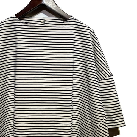 Linen ya"delave quater sleeve border T-shirs"(navy)women's