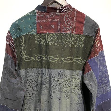 Slow Hands "bandana patch work stand collar shirts"(ice gray asst)unisex-(L)