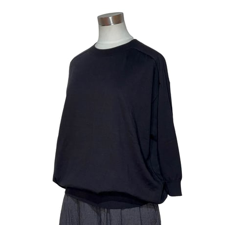 Linen ya"crewneck quater sleeve cotton knit"(black)women's