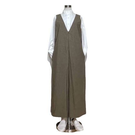 Linen ya"cotton V-neck salopette"(mocha)women's