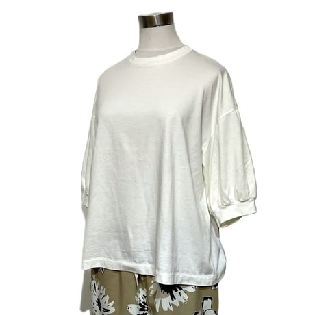 TigreBrocante"アルビニコットン天竺 ギャザー 6分袖 T"(white)women's