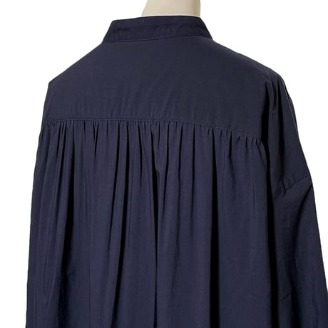 Linen ya"pin tuck blouse P/O"(navy)women's