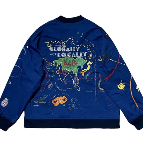 TigreBrocante”world map embroidery souvenir jacket“(indigo nylon)unisex