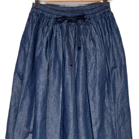 TigreBrocante"cotton linen typewriter long gather skirt"(indigo)women's