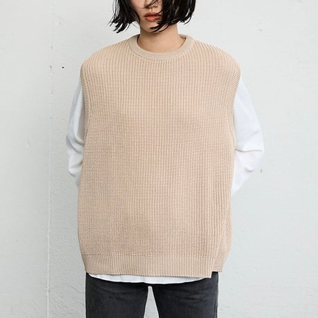 eyya"gima cotton box silhouette vest"(sand)unisex