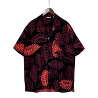 Jawndi "batik open collar S/S shirts" (black×purple)
