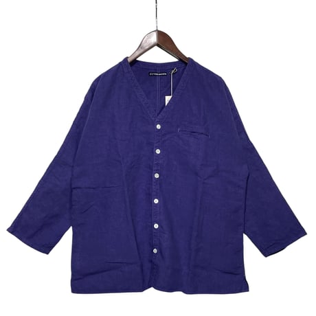 TigreBrocante"40/1 linen V-neck stallman shirts“(purple blue)unisex