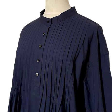Linen ya"pin tuck blouse P/O"(navy)women's